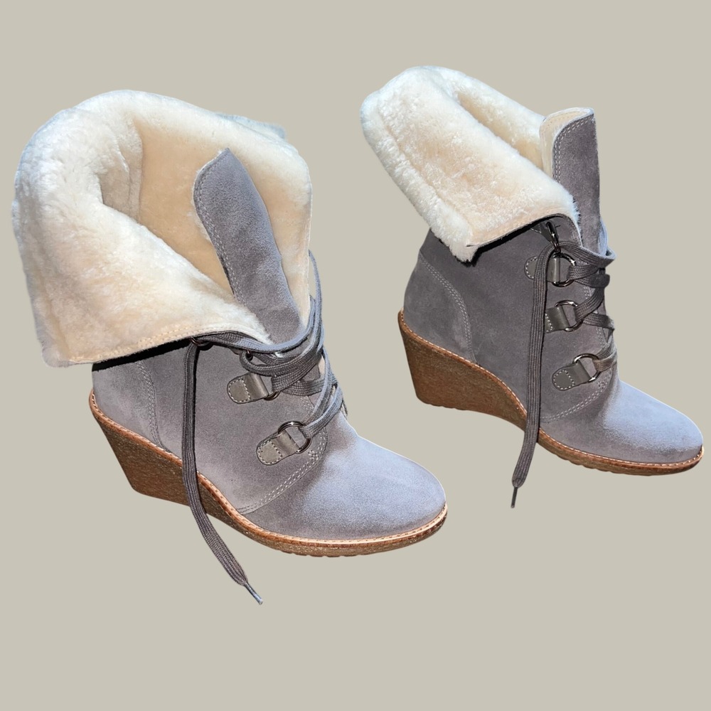 Cole Haan + Nike Air Waterproof Grey Suede Wedge Boots D32506 Womens 6.5B